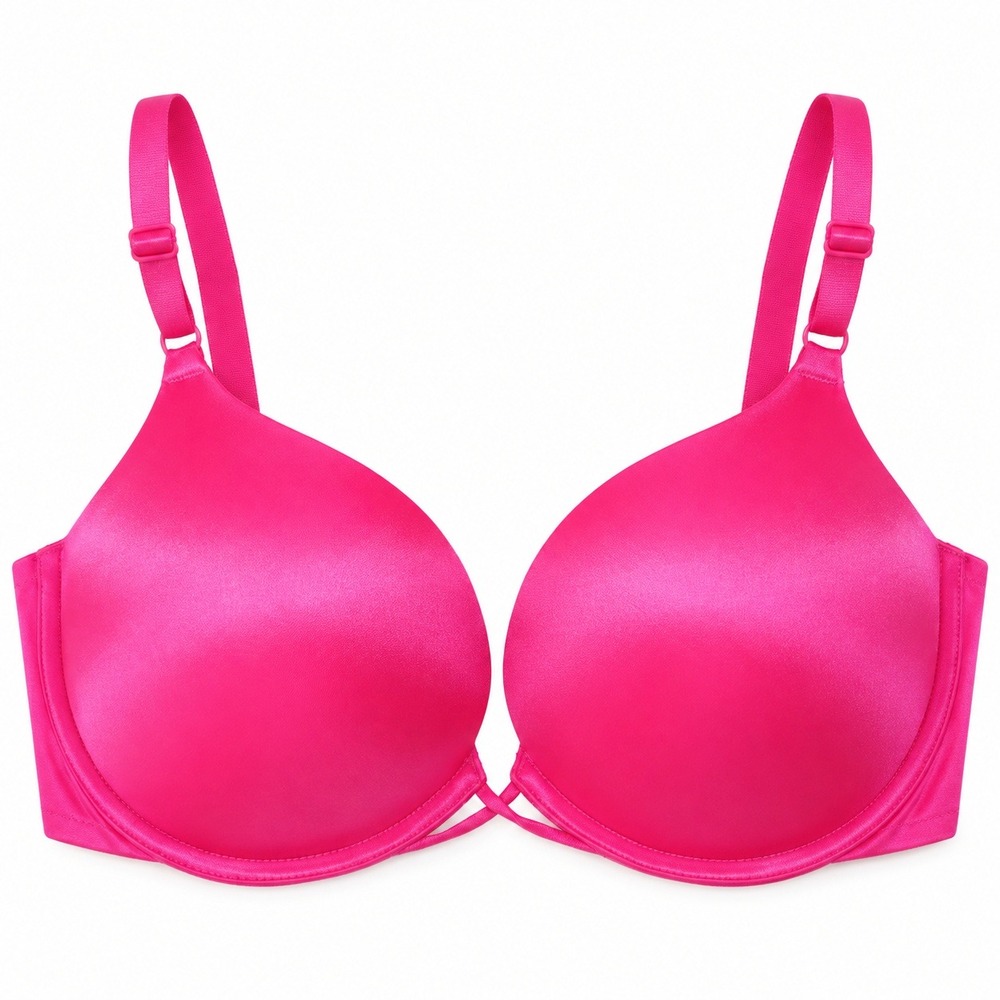 Victorias Secret Bombshell Add 2 Cups Push Up Bra Hot Pink Satin 34C NEW